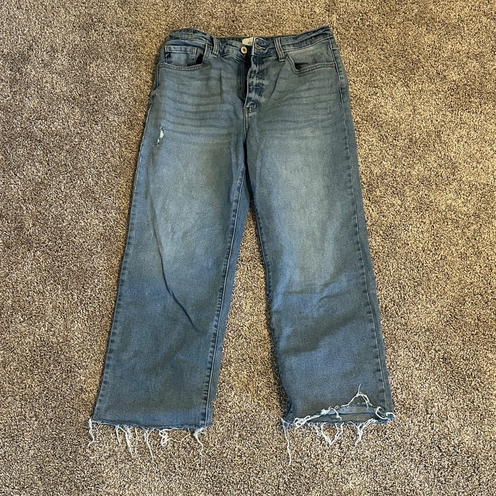 KanCan Women's Cropped Distressed Jeans - Blue
